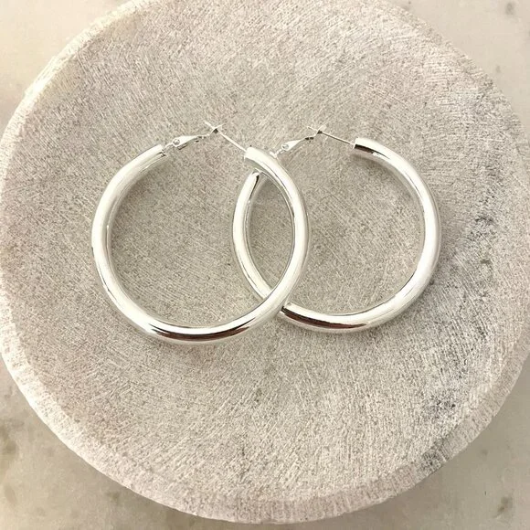 COPY - 925 Sterling Silver Hoop Earrings Large Silver Hoops Chunky Earrings - Picture 5 of 6